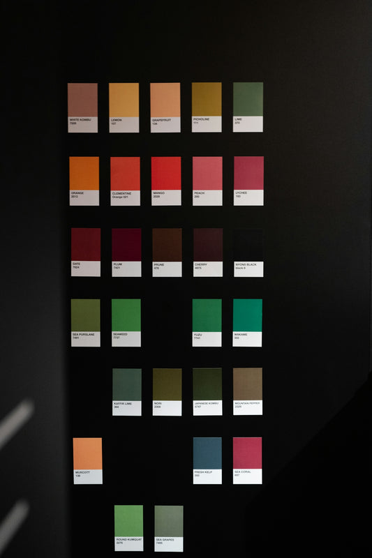 A black wall with a bunch of colors on it