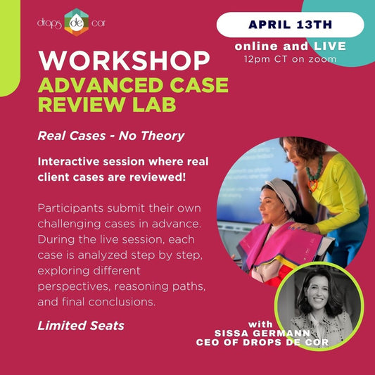 Live advanced color analysis lab with real case reviews, expert guidance, and group discussion using the 12-season method.