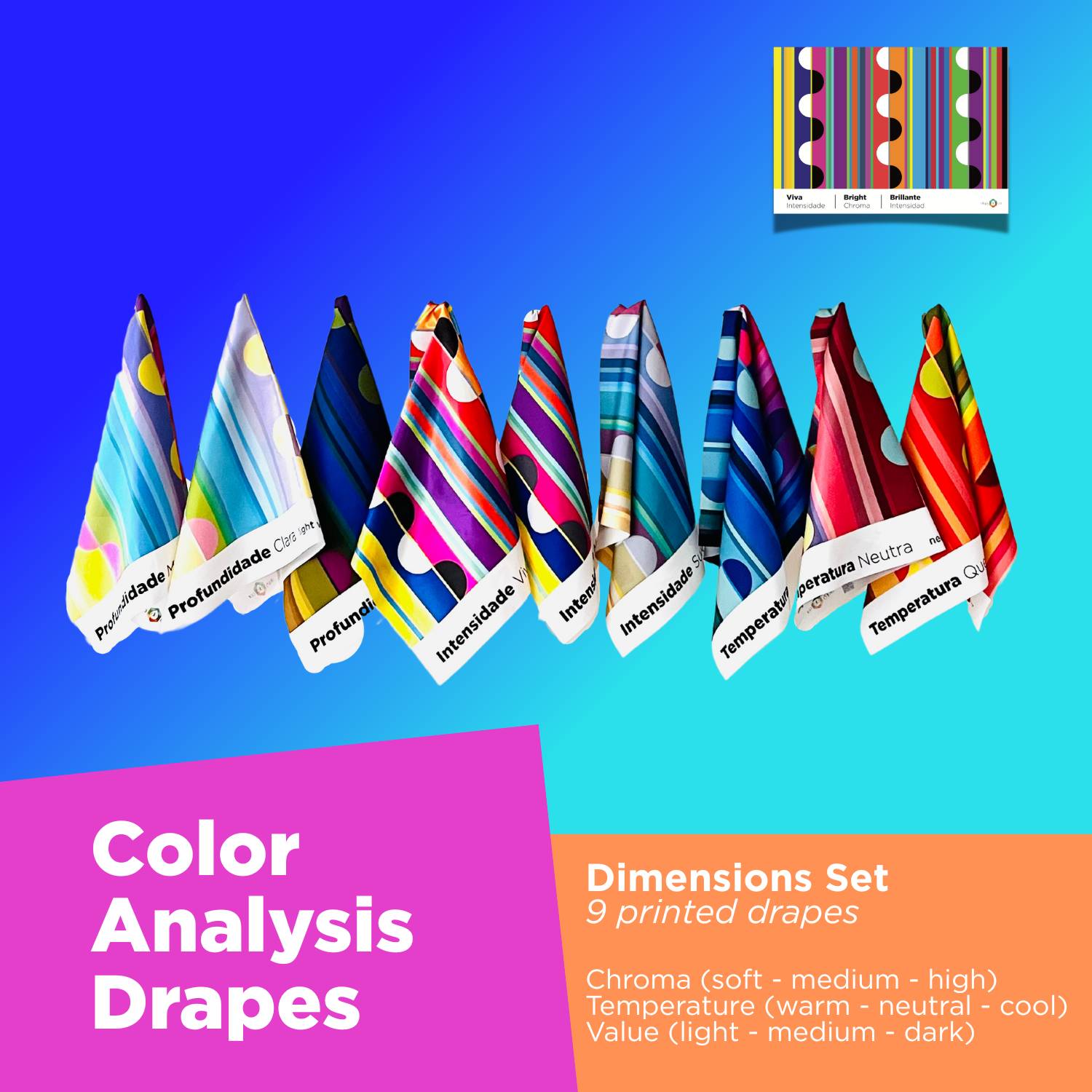 Drapes Set - Dimensions - 9 drapes | color analysis tools