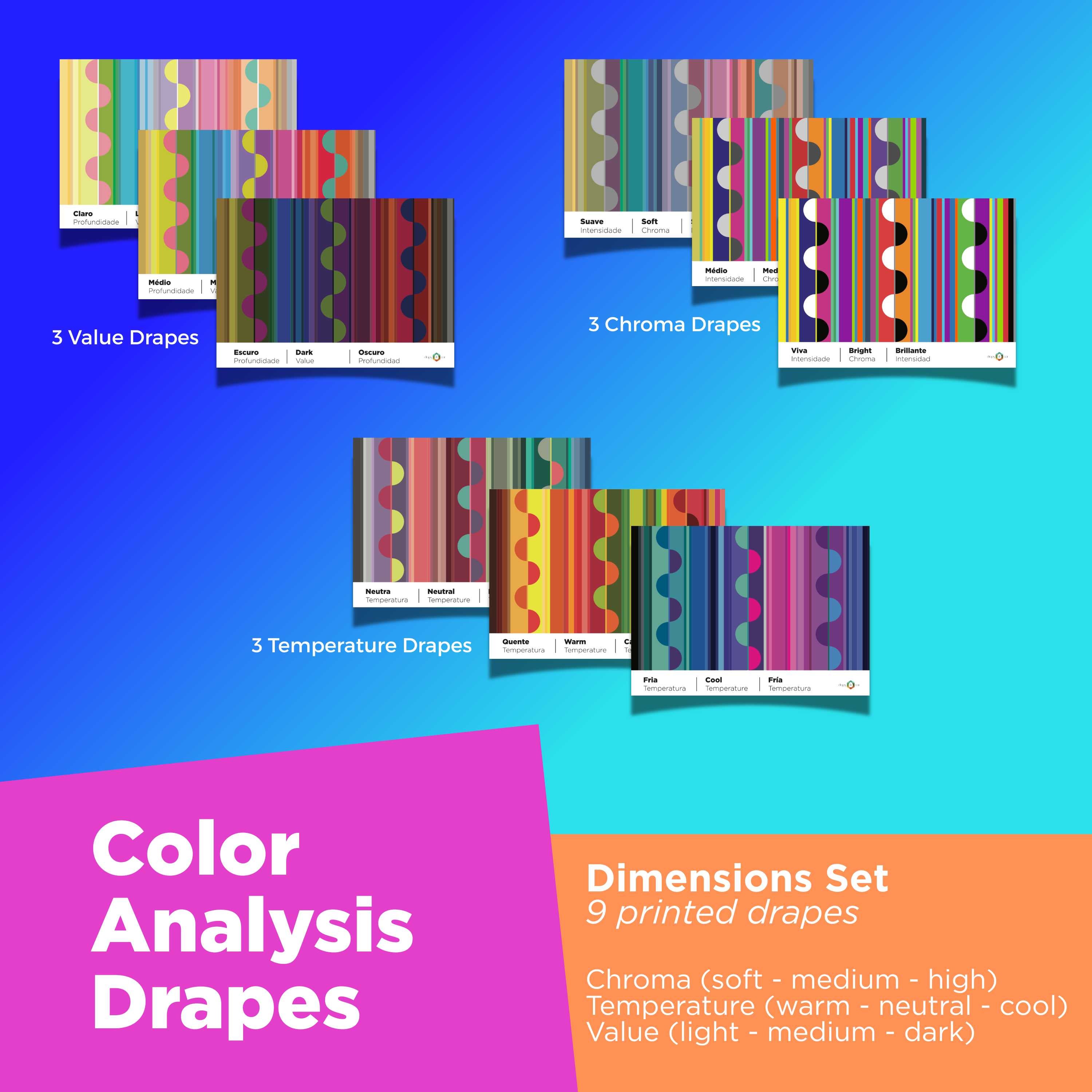 Drapes Set - Dimensions - 9 drapes | color analysis tools